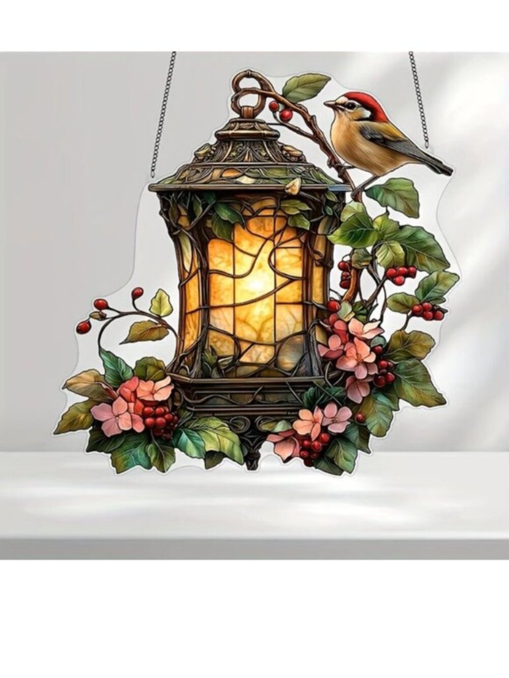 Suncatcher Bird Lantern Flowers Hanging Decor Window Nature Garden In/Outdoor